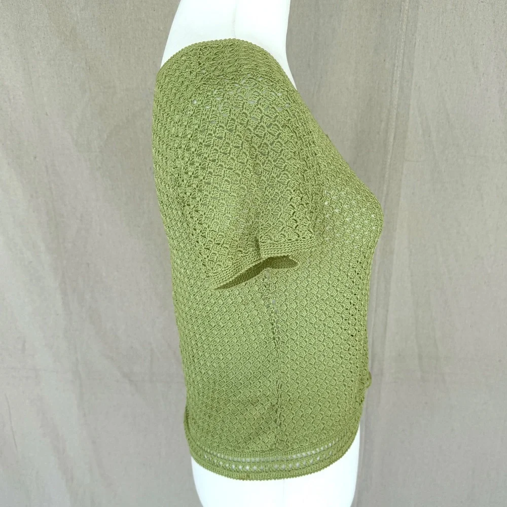 Vintage Emma James Green Crochet Short Sleeve Button Up Blouse Size S - Picture 6 of 7
